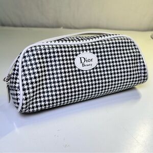 Dior Beauty Black & White Houndstooth Coated Canvas Pouch Wristlet Makeup Bag